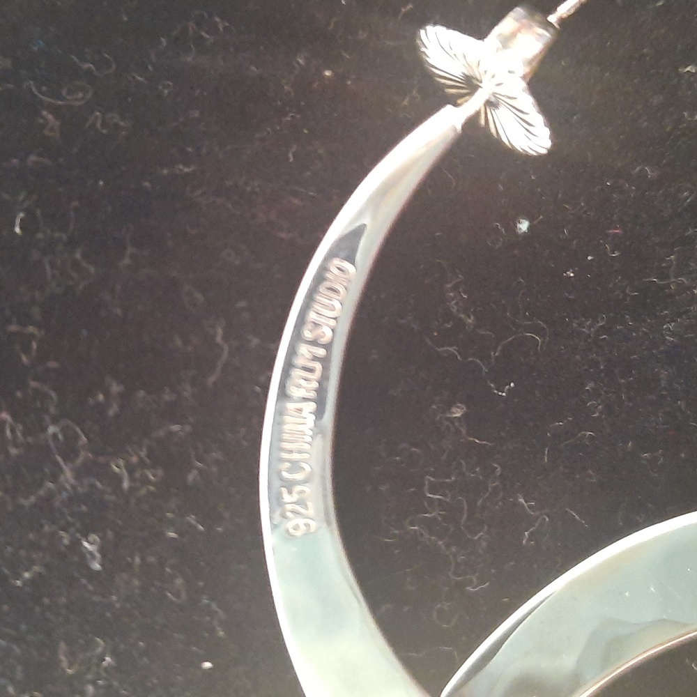 Womens vintage RLM sterling hammered hoops - Picture 2 of 4